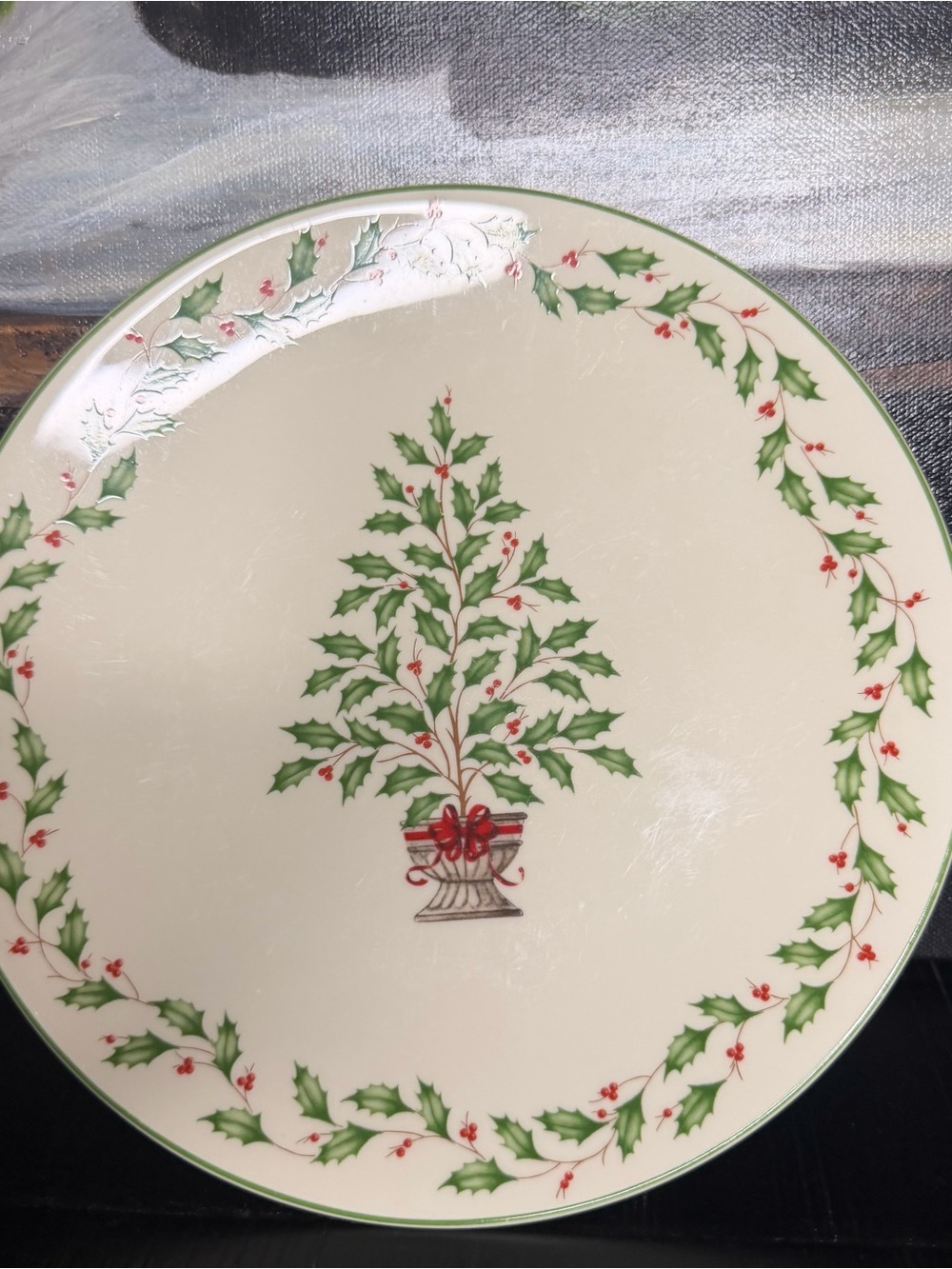 Lenox Holiday Holly Tree Dinner Plate - Green/Red